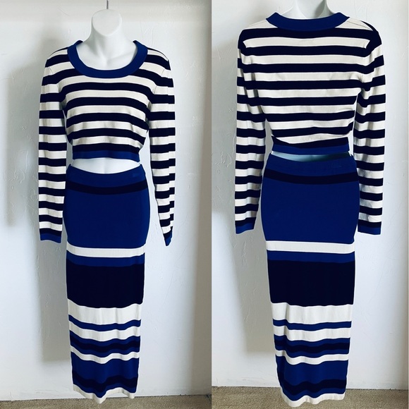 NWT Vintage Y2K TORN by RONNY KOBO Striped Knit Crop Top and Hi Rise SKIRT SET - Picture 2 of 16